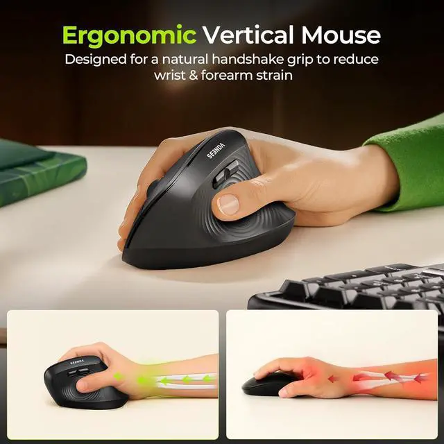 Alt view image 2 of 7 - Ergonomic Mouse Wireless MOU200 Bluetooth Vertical Mouse - 2.4G & Bluetooth Multi-Device Connectivity Wireless Mice for Windows Mac OS Computer/PC/Laptop Black