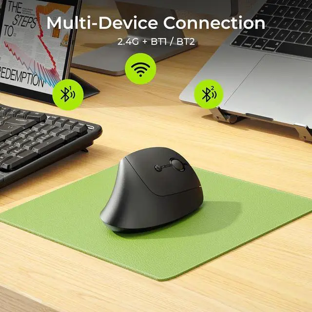 Alt view image 3 of 7 - Ergonomic Mouse Wireless MOU200 Bluetooth Vertical Mouse - 2.4G & Bluetooth Multi-Device Connectivity Wireless Mice for Windows Mac OS Computer/PC/Laptop Black