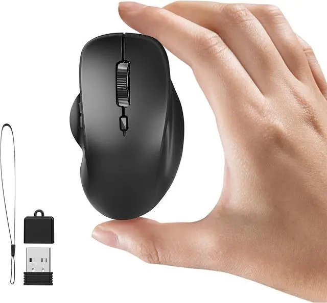 Main image of Mini Wireless Bluetooth Mouse for Travel Silent Rechargeable Computer Mouse for Laptop Small Portable BT5.1/5.0 & 2.4Ghz with USB Receiver and Type C Adapter - Black