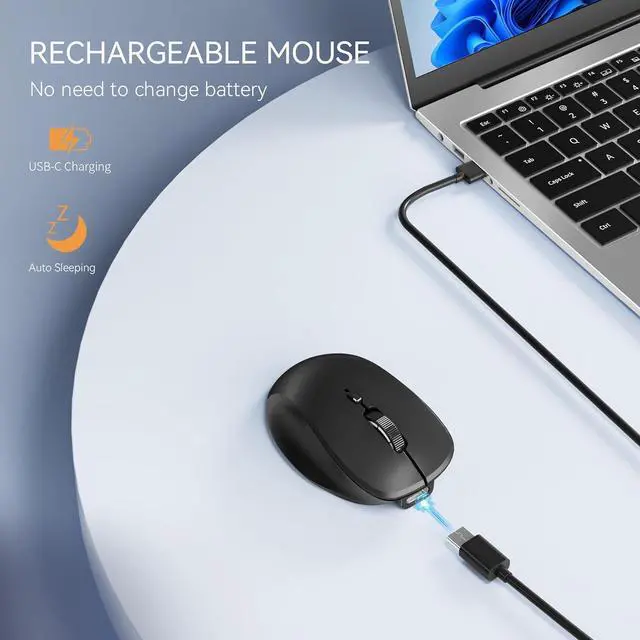Alt view image 2 of 7 - Mini Wireless Bluetooth Mouse for Travel Silent Rechargeable Computer Mouse for Laptop Small Portable BT5.1/5.0 & 2.4Ghz with USB Receiver and Type C Adapter - Black