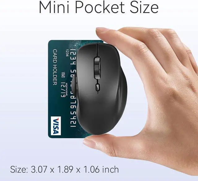 Alt view image 6 of 7 - Mini Wireless Bluetooth Mouse for Travel Silent Rechargeable Computer Mouse for Laptop Small Portable BT5.1/5.0 & 2.4Ghz with USB Receiver and Type C Adapter - Black