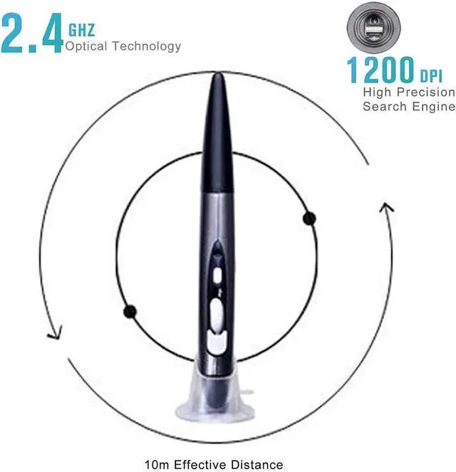 Alt view image 2 of 7 - Wireless Optical Pocket Pen Mouse 2.4GHZ USB Wireless Optical Mini Air Mouse for PC Laptop Notebook Computer Mac (Grey)