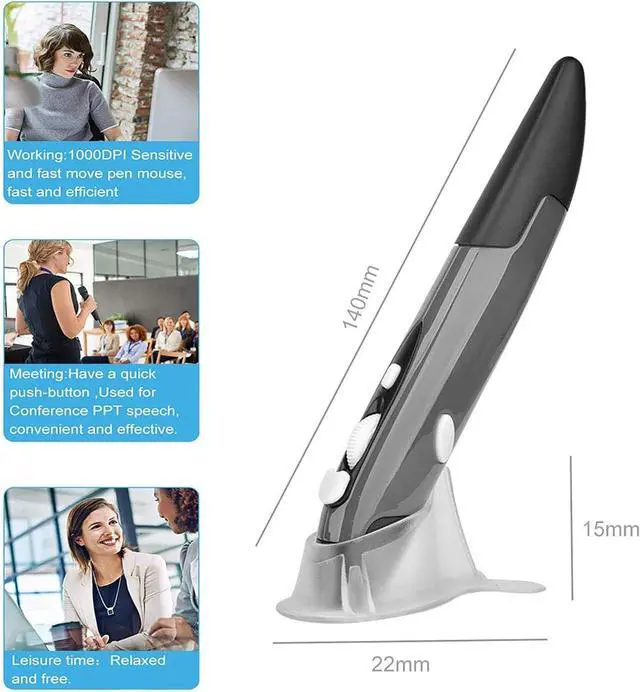 Alt view image 6 of 7 - Wireless Optical Pocket Pen Mouse 2.4GHZ USB Wireless Optical Mini Air Mouse for PC Laptop Notebook Computer Mac (Grey)