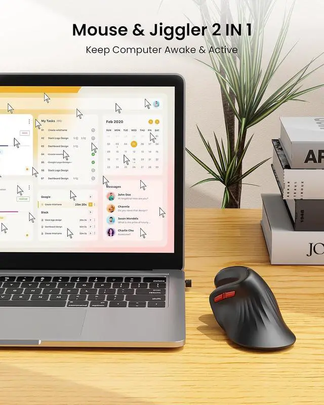 Alt view image 5 of 7 - Ergonomic Vertical Mouse with Jiggler - Bluetooth + 2.4G USB Multi Device Wireless Ergo Mice Jiggler Mouse Mover for Laptop/PC/Notebook Computer Mice for Windows Mac OS (Black)