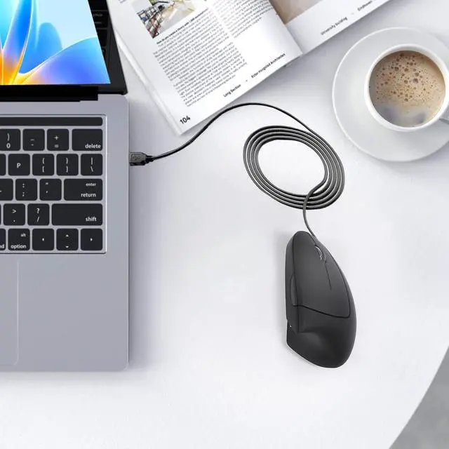 Alt view image 6 of 6 - Wired Ergonomic Mouse USB Wired Vertical Mouse with 800/1200/1600 Adjustable DPI 6 Buttons Ergonomic Mouse for Laptop/PC/Desktop-Black