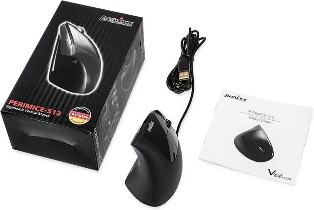 Alt view image 5 of 7 - PERIMICE-513 Wired Ergonomic Vertical Mouse - 6 Buttons with 1000/1600/3200/6400 DPI - Right-Handed Design - Wired USB 5.9ft Cable - Black