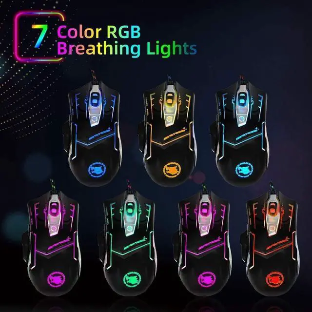Alt view image 2 of 7 - RGB Light up Wired Gaming Mouse for Computer - Durable USB Led Laptop Mice w/ 7 Color Backlit 4 Adjust DPI Up to 3200 for Gaming Silent & Stable PC Corded Mouse for Mac MacBook Windows Linux PS4