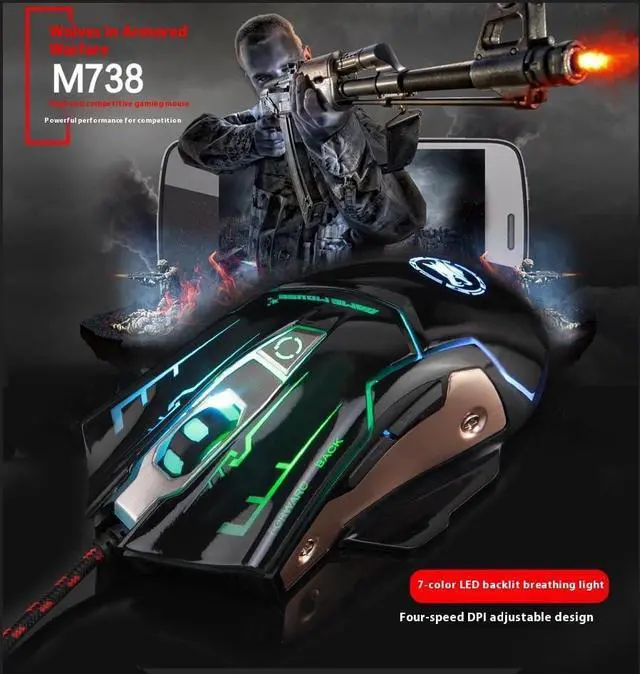 Alt view image 3 of 7 - RGB Light up Wired Gaming Mouse for Computer - Durable USB Led Laptop Mice w/ 7 Color Backlit 4 Adjust DPI Up to 3200 for Gaming Silent & Stable PC Corded Mouse for Mac MacBook Windows Linux PS4