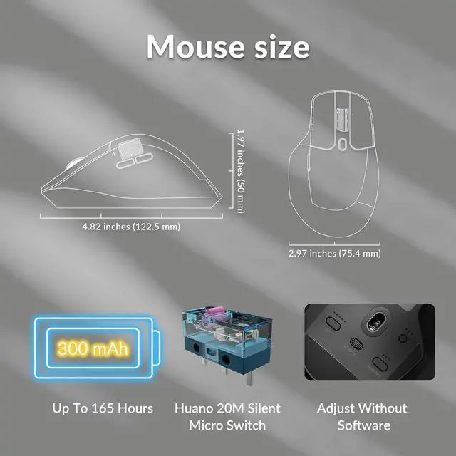 Alt view image 5 of 7 - M6 Silent Wireless Gaming Mouse 1000Hz Polling Bluetooth 5.3/2.4GHz/Wired PixArt 3311 Optical Sensor up to 12 000 DPI Lightweight 86g Programmable for Windows/Mac/Linux  Black
