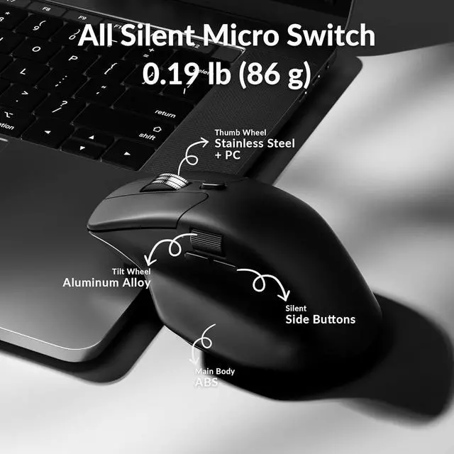 Alt view image 4 of 7 - M6 Silent Wireless Gaming Mouse 1000Hz Polling Bluetooth 5.3/2.4GHz/Wired PixArt 3311 Optical Sensor up to 12 000 DPI Lightweight 86g Programmable for Windows/Mac/Linux  Black
