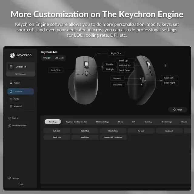 Alt view image 7 of 7 - M6 Silent Wireless Gaming Mouse 1000Hz Polling Bluetooth 5.3/2.4GHz/Wired PixArt 3311 Optical Sensor up to 12 000 DPI Lightweight 86g Programmable for Windows/Mac/Linux  Black