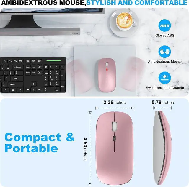 Alt view image 7 of 7 - LED Bluetooth Wireless Mouse for MacBook Air Mac Pro Laptop iPad Rechargeable Silent Light-Up Optical Mouse with Jiggler Dual Mode BT5.2 & USB-A/USB-C for Students Kids Girls Boys  Rose Gold