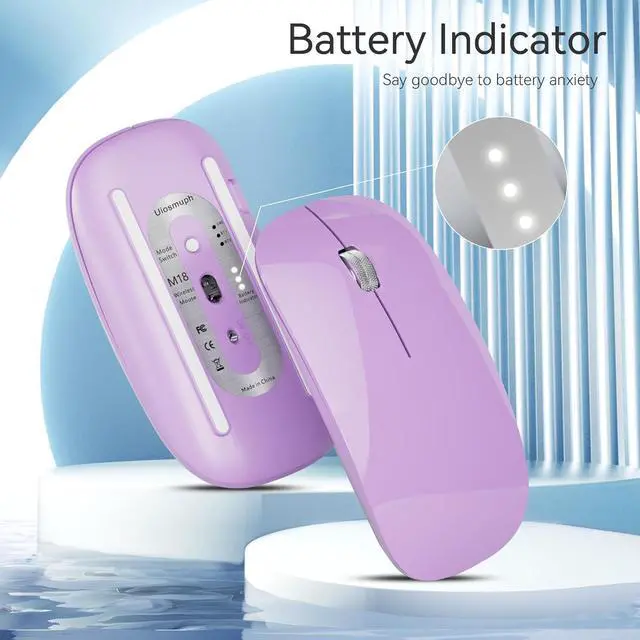 Alt view image 2 of 6 - M18 Bluetooth Mouse USB C Rechargeable Wireless Mouse Triple Mode (Dual Bluetooth+USB) Computer Silent Mice Portable with USB Receiver and Type C Adapter for Laptop/MacBook/iPad/PC - Purple