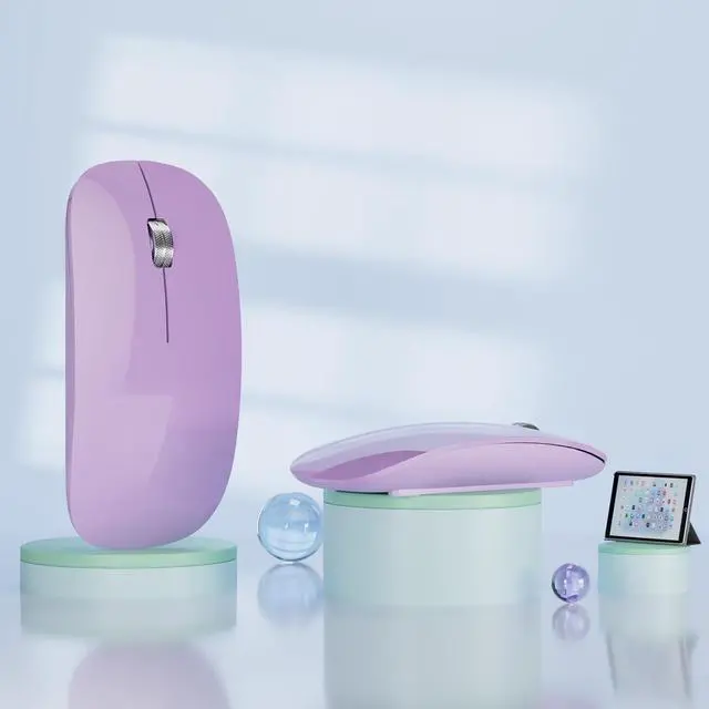 Alt view image 4 of 6 - M18 Bluetooth Mouse USB C Rechargeable Wireless Mouse Triple Mode (Dual Bluetooth+USB) Computer Silent Mice Portable with USB Receiver and Type C Adapter for Laptop/MacBook/iPad/PC - Purple