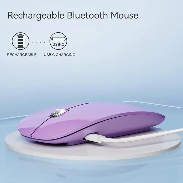 Alt view image 6 of 6 - M18 Bluetooth Mouse USB C Rechargeable Wireless Mouse Triple Mode (Dual Bluetooth+USB) Computer Silent Mice Portable with USB Receiver and Type C Adapter for Laptop/MacBook/iPad/PC - Purple