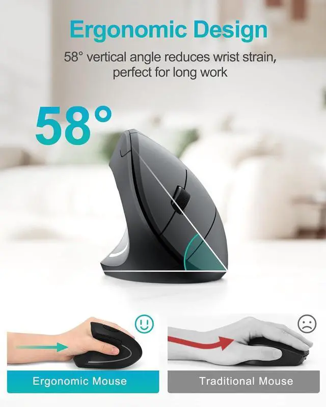 Alt view image 3 of 7 - Left Handed Ergonomic Mouse Vertical Wireless Mouse for Left Hand 2.4G USB Carpal Tunnel Lefty Mouse 3 Adjustable DPI 6 Buttons for Laptop PC Computer Mac Windows Desktop - Black