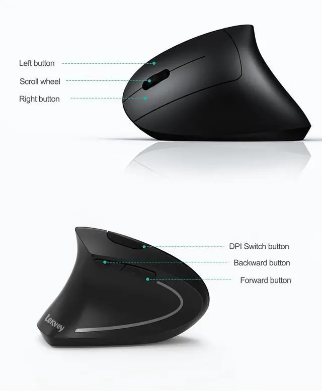 Alt view image 6 of 7 - Left Handed Ergonomic Mouse Vertical Wireless Mouse for Left Hand 2.4G USB Carpal Tunnel Lefty Mouse 3 Adjustable DPI 6 Buttons for Laptop PC Computer Mac Windows Desktop - Black