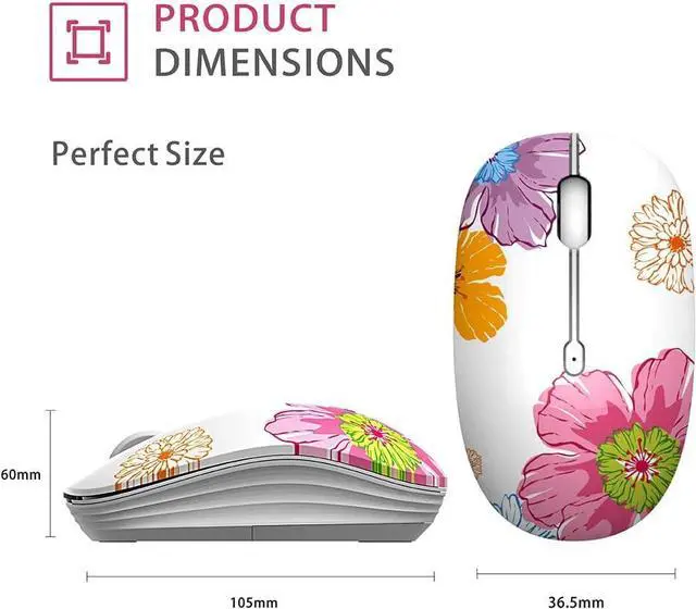 Alt view image 7 of 7 - M101 Wireless Mouse Cute Silent Computer Mice with USB Receiver 2.4G Optical Wireless Travel Mouse 1600 DPI for Laptop Notebook PC Computer (Flower)