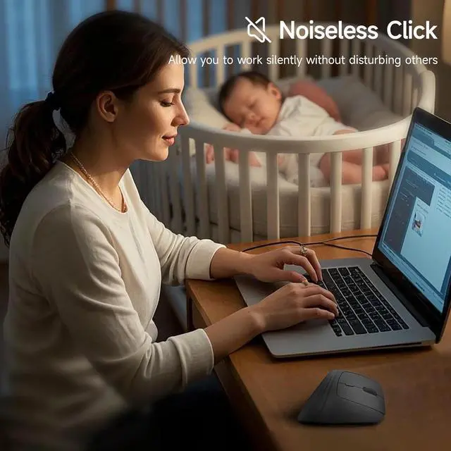 Alt view image 6 of 7 - Wireless Ergonomic Mouse for Large Hands Silent Click Vertical Mice with Removable Wrist Rest 1000-4000 DPI 3-Device (2.4G + 2 Bluetooth 5.4) Compatible with Mac Windows Laptop PC Black