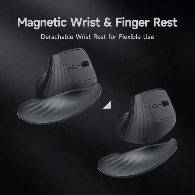 Alt view image 7 of 7 - Wireless Ergonomic Mouse for Large Hands Silent Click Vertical Mice with Removable Wrist Rest 1000-4000 DPI 3-Device (2.4G + 2 Bluetooth 5.4) Compatible with Mac Windows Laptop PC Black