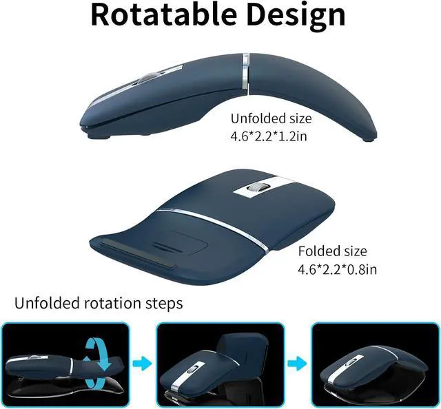 Alt view image 2 of 7 - Bluetooth Arc Travel Mouse - BT & USB Wireless Dual Mode Rechargeable Slim Rotatable Portable 3-Speed DPI Silent Computer Mouse for  Laptop PC Chromebook Tablet - Sapphire Blue