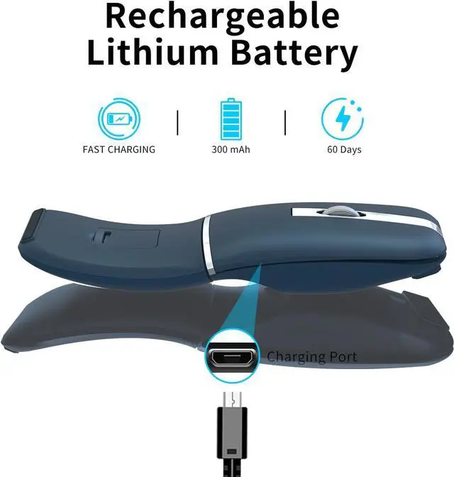 Alt view image 5 of 7 - Bluetooth Arc Travel Mouse - BT & USB Wireless Dual Mode Rechargeable Slim Rotatable Portable 3-Speed DPI Silent Computer Mouse for  Laptop PC Chromebook Tablet - Sapphire Blue