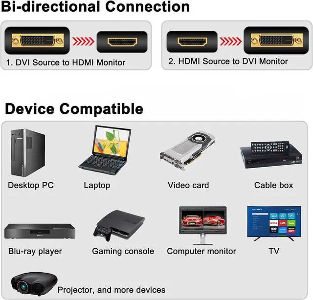 Alt view image 3 of 6 - DTech DVI to HDMI Adapter DVI Male to HDMI Female Bi-Directional DVI-D Port Converter 4K 1080P Gold Plated Connector