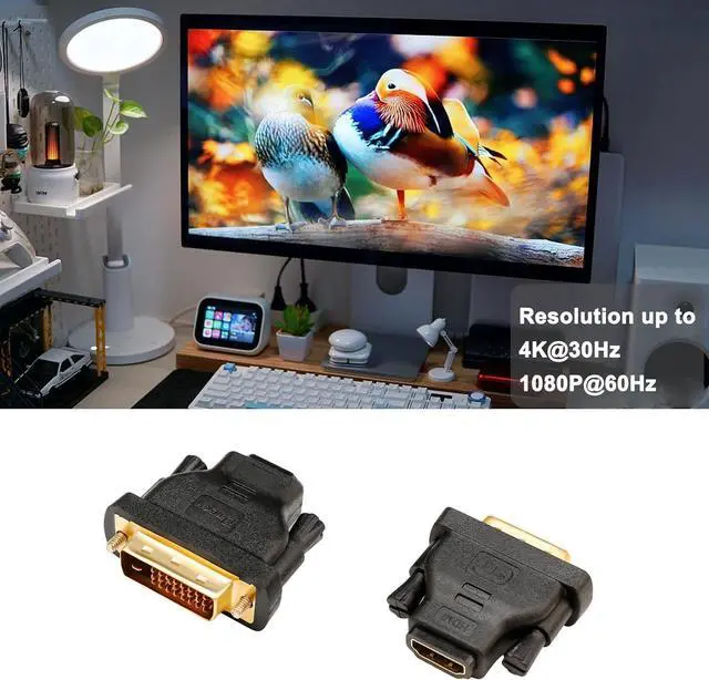 Alt view image 4 of 6 - DTech DVI to HDMI Adapter DVI Male to HDMI Female Bi-Directional DVI-D Port Converter 4K 1080P Gold Plated Connector