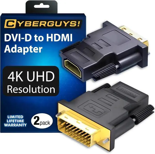 Main image of DVI to HDMI Adapter 2-Pack  Bi-Directional DVI-D Male to HDMI Female Converter  4K/30Hz UHD Video Support for Monitor HDTV Projector PC PS4 Laptop  Gold-Plated Connectors