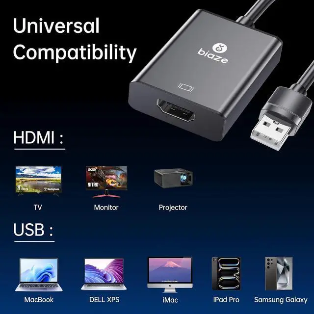 Alt view image 2 of 6 - USB to HDMI Converter, Supports 4K@60Hz HDR, Compatible with laptops/desktops/TVs/Monitors/projectors. HDMI to USB Adapter, Compatible with Windows/Mac Systems (USB to HDMI Converter)
