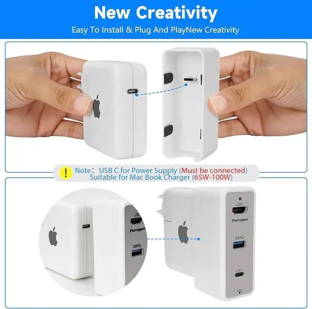 Alt view image 2 of 7 - Docking Station for MacBook Charger 4 in 1 Multiport Adapter USB C 3.1 Port-10G/PD 100W Charging USB A 3.0 Port-5G HDMI Port-4K@60Hz RJ45 Port-Ethernet 1Gbps (Supports 65W-100W MacBook Charger)