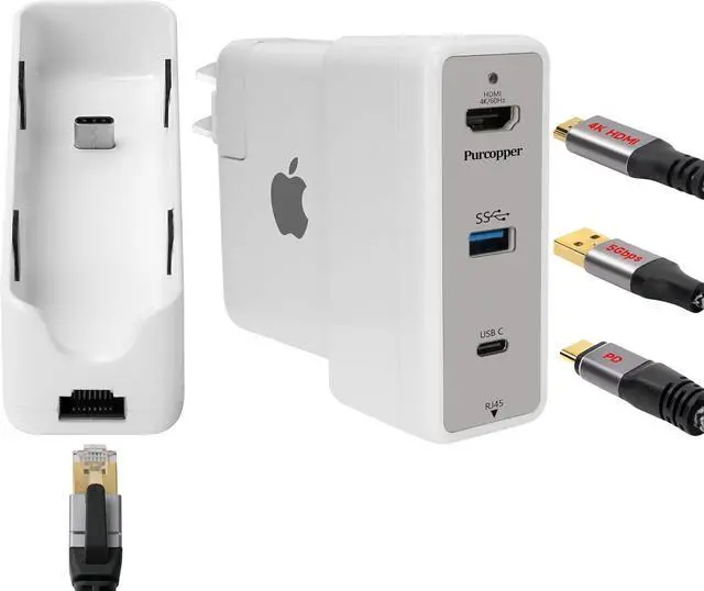 Main image of Docking Station for MacBook Charger 4 in 1 Multiport Adapter USB C 3.1 Port-10G/PD 100W Charging USB A 3.0 Port-5G HDMI Port-4K@60Hz RJ45 Port-Ethernet 1Gbps (Supports 65W-100W MacBook Charger)
