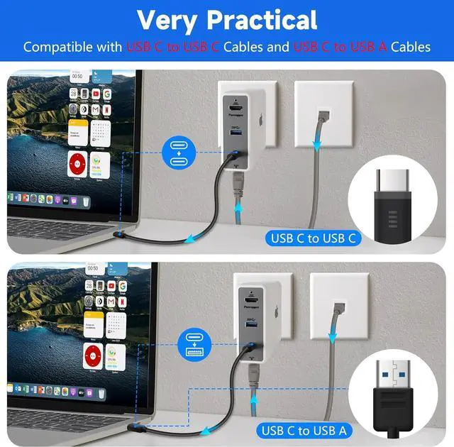 Alt view image 5 of 7 - Docking Station for MacBook Charger 4 in 1 Multiport Adapter USB C 3.1 Port-10G/PD 100W Charging USB A 3.0 Port-5G HDMI Port-4K@60Hz RJ45 Port-Ethernet 1Gbps (Supports 65W-100W MacBook Charger)