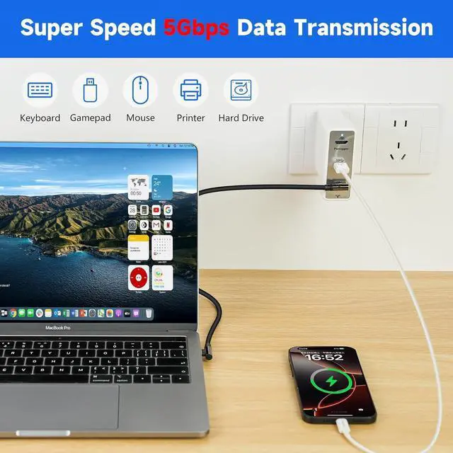 Alt view image 7 of 7 - Docking Station for MacBook Charger 4 in 1 Multiport Adapter USB C 3.1 Port-10G/PD 100W Charging USB A 3.0 Port-5G HDMI Port-4K@60Hz RJ45 Port-Ethernet 1Gbps (Supports 65W-100W MacBook Charger)