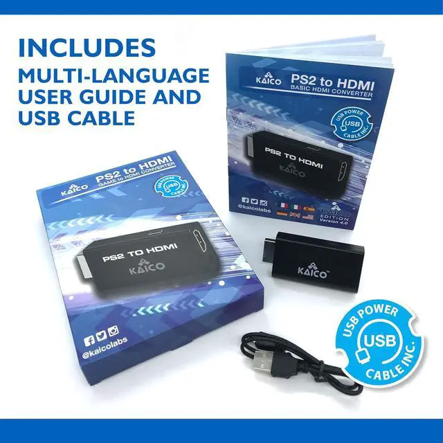 Alt view image 6 of 6 - Kaico PS2 to HDMI Adapter for PlayStation 2, Plug & Play HDMI Converter | Supports 480i, 480p, 576i, 576p and 1080i output, with built-in audio, Micro USB power cable, clear video and audio