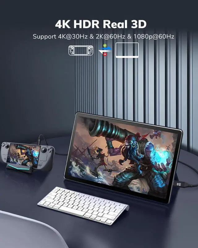Alt view image 2 of 7 - USB C to Mini HDMI Cable 5FT High Speed 4K Cord 4K@30/2K@60Hz/1080P Nylon Type C to Mini HDMI Uni-Directional Cord for Portable Monitor Steam Deck ROG Ally Laptop MacBook iPad Pro iPhone 15