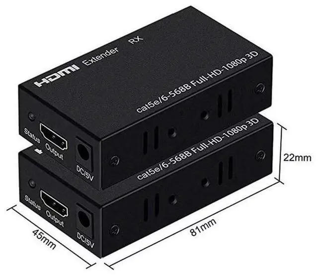 Alt view image 2 of 7 - 50m / 165ft 1080P HDMI Extender Over Single Cat5e / Cat6 / Cat6a / Cat7 Ethernet Cable with IR Remote Control