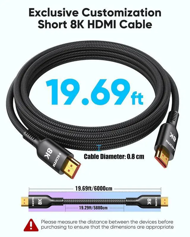 Alt view image 4 of 7 - Long HDMI Cable 20 FT 10K 8K 4K Ultra HD High Speed 2.1 HDMI Cable 48Gbps Braided Cord-4K@120Hz 8K@60Hz DTS:X HDCP 2.2&2.3 Dynamic HDR 10 Compatible with  TV/PS5/HDTV/Blu-ray