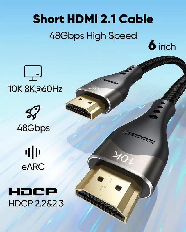 Alt view image 2 of 7 - 10K 8K Short HDMI Cable 6 inch 48Gbps Ultra High Speed Small HDMI Cable 0.5FT HDMI Cord 2.1 with 8K@60Hz 4K@120Hz eARC HDR10+ DTS:X 3D for HDMI Switch/Laptop/Apple TV/Fire TV/Monitor/PS5