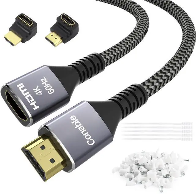 Main image of 4K HDMI Extension Cable 25 Feet HDMI 2.0 Braided Extender Male to Female Cord Pure Copper 3D 4K@60Hz 2160p 1080p HDR HDCP 2.2 ARC (with 25 Ties 25 U Nails 2 HDMI Adapters)- 25FT