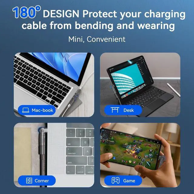 Alt view image 4 of 7 - USB C 180 Degree Adapter 60W (2 Pack) USB C to USB CAdapter High-Speed Data Transfer for MacBook Pro iPad Pro  Notebook  XPS and More Type C Devices