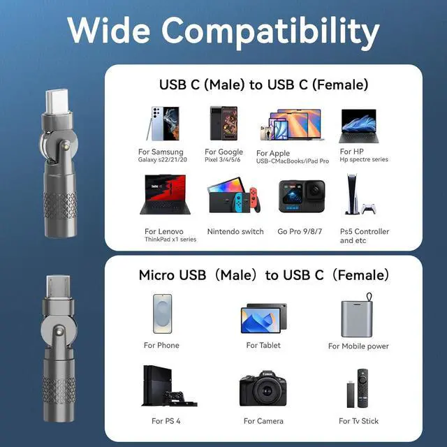Alt view image 6 of 7 - USB C 180 Degree Adapter 60W (2 Pack) USB C to USB CAdapter High-Speed Data Transfer for MacBook Pro iPad Pro  Notebook  XPS and More Type C Devices