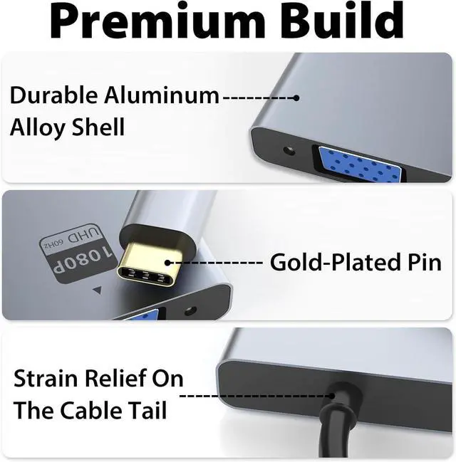 Alt view image 6 of 7 - VGA to USB C Adapter Type-C to VGA Female Video Converter Supports 1080P@60Hz Plug & Play Compact & Durable Compatible with MacBook  HP Chromebook iPad Pro & More No Audio