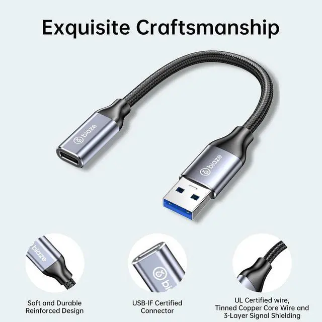 Alt view image 6 of 7 - USB C Female to USB Male Adapter, USB A to USB C Cable Adapter with 10Gbps Data Transfer and Charging for Laptop, PC, Flash Disk, Quest Link, Charger