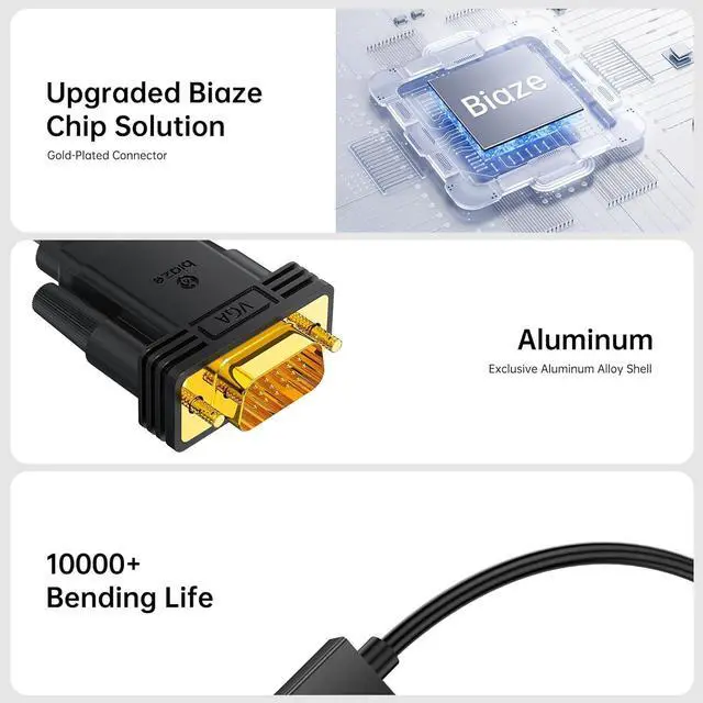 Alt view image 4 of 6 - 10ft HDMI to VGA Cable \u2013 1080P HD Video Converter Cord for Laptop, TV Box, PS4, Monitor, Projector (Black, 3M)