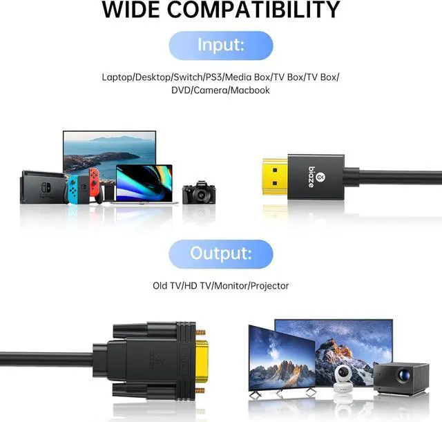Alt view image 7 of 7 - 6ft HDMI to VGA Cable \u2013 1080P HD Video Converter Cord for Laptop, TV Box, PS4, Monitor, Projector (Black, 1.8M)
