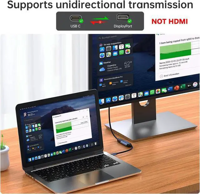 Alt view image 2 of 7 - USB C to DisplayPort 1.4 Adapter 8K@60Hz Thunderbolt 4/3 to DisplayPort Converter Compatible with iPhone 16/15 Galaxy S25 MacBook Pro/Air iPad XPS