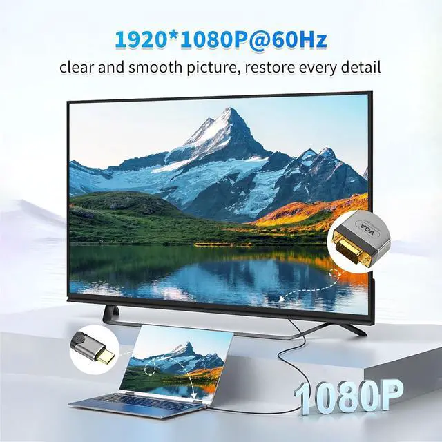 Alt view image 5 of 7 - USB-C to VGA Adapter 3.3ft Cable Plug & Play Type-C to VGA (15-Pin) Adapter with Metal Woven Shielding & Anti-Interference Ability Projector HDTV Computer