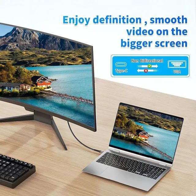 Alt view image 6 of 7 - USB-C to VGA Adapter 3.3ft Cable Plug & Play Type-C to VGA (15-Pin) Adapter with Metal Woven Shielding & Anti-Interference Ability Projector HDTV Computer