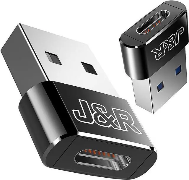 Main image of USB to USB C Adapter USB C to USB Adaptor Metal Mini Converter for Data & Charging Ultra-Compact 2-Pack (Black & Silver) for   Google Pixel iPhone